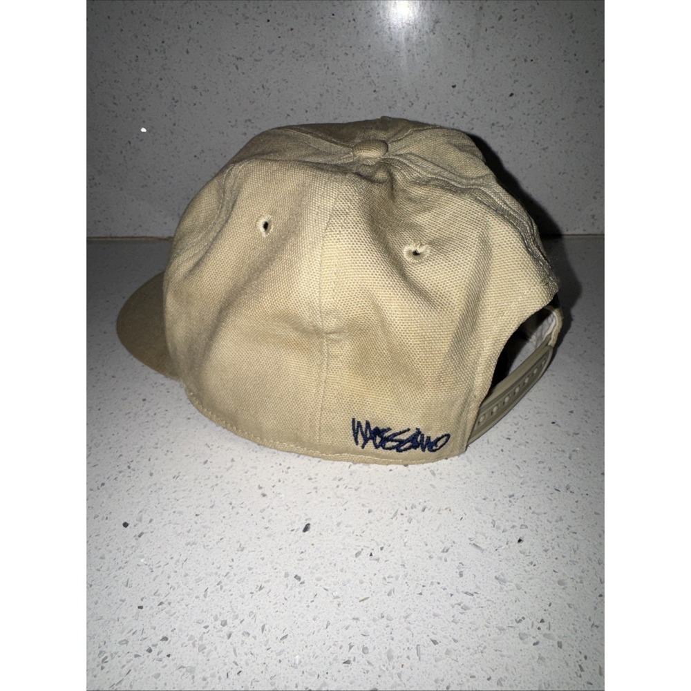 Vintage 90s Mossimo Embroidered Script Logo Canvas Baseball Cap Hat Beige Blue - Picture 4 of 11